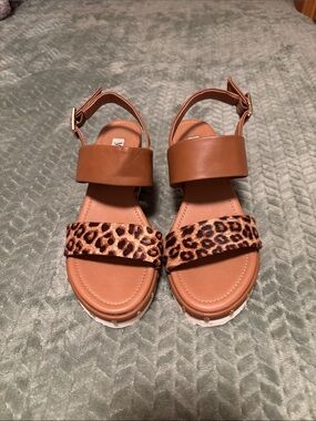 Myra Bag Brown Wedge Sandals with Leopard-Print Strap